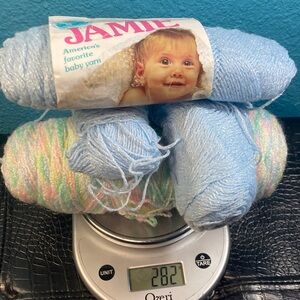 282g Vintage Baby Yarn Bundle Pastel Blue and Multi-Colored